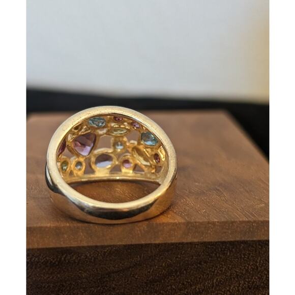 925 Sterling Silver Bezel Set Multi-Gemstone Necklace & Ring Set Ring Size 6 - Picture 5 of 12